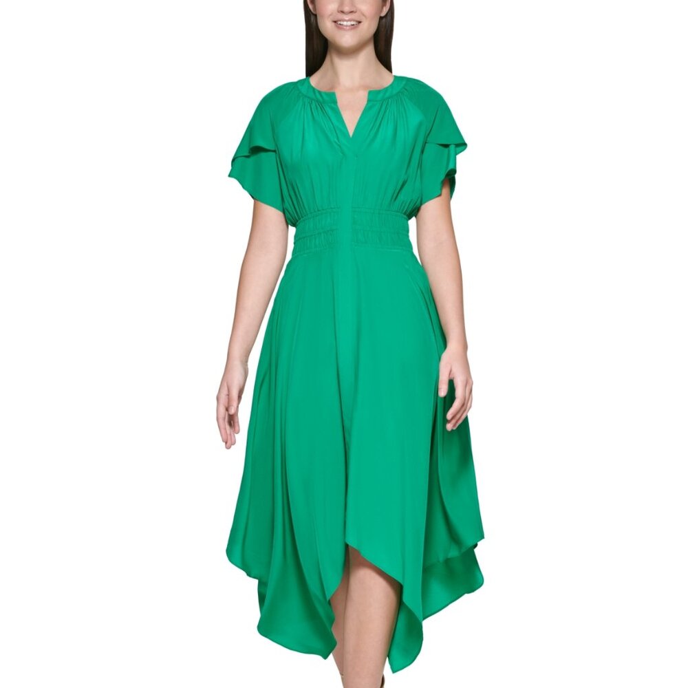 Kensie Handkerchief-Hem MIDI Dress - Green